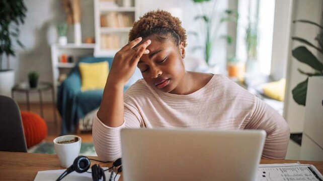 Women stressed at computer